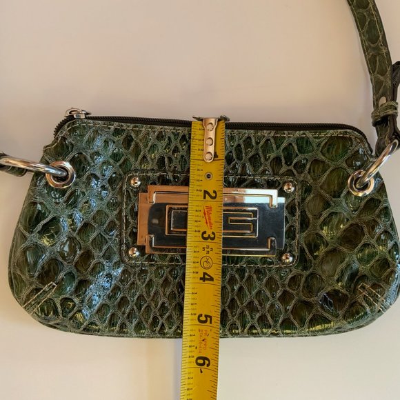 GUESS tribal mini purse. Snakeskin pattern, green with silver accents. - Picture 3 of 11